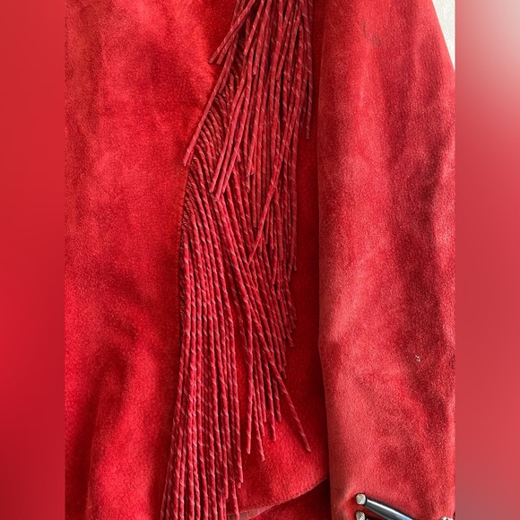 Cripple Creek Vintage 90s Red Leather Beaded Fringe Jacket Native Boho Bold XL - Picture 13 of 16
